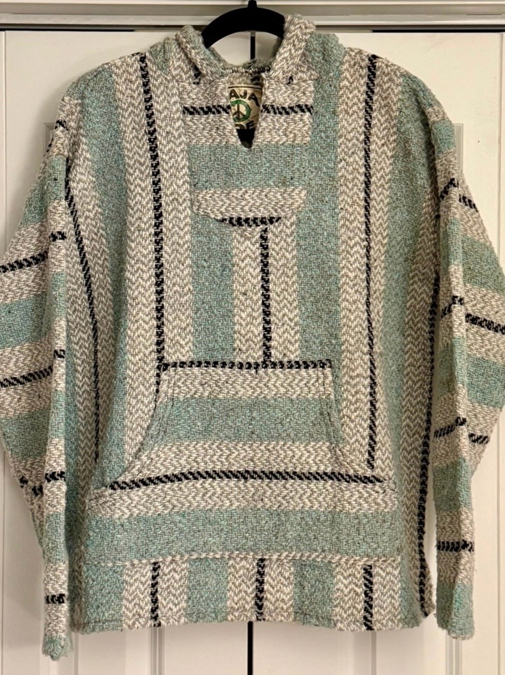 Baja Joe Baja Hoodie Pullover Sweater Sage Cream Black Size Small